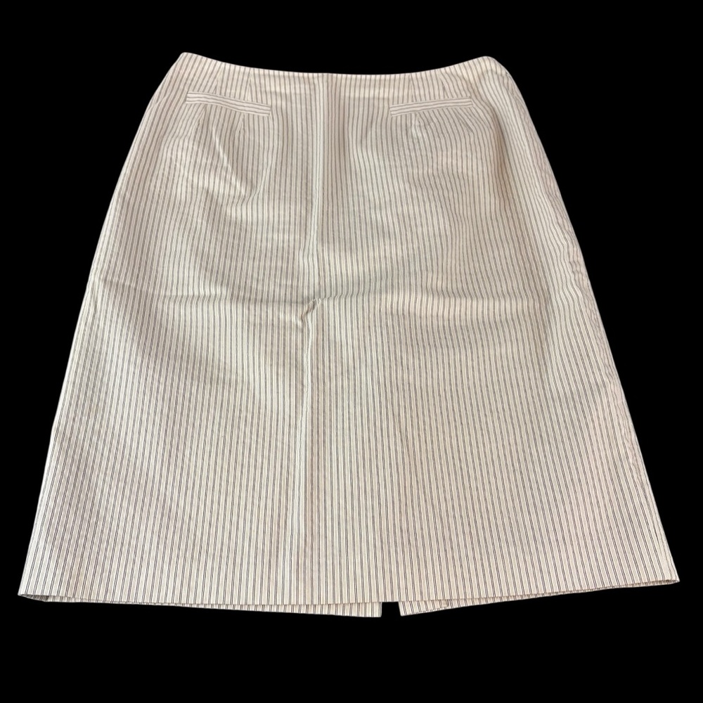 Talbots Women’s 12 Tan PinStriped Pencil Skirt Lined Slit in Back (533)